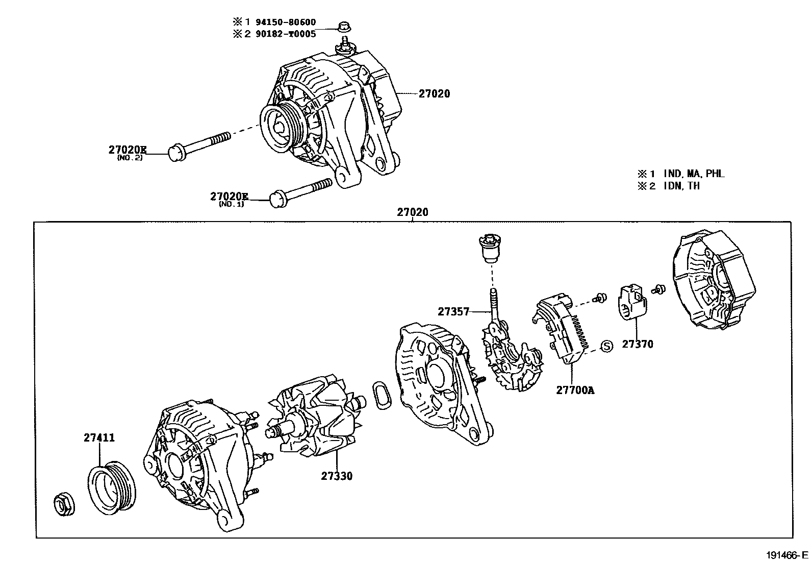 Toyota COROLLA Alternator EPC diagram — 191466E