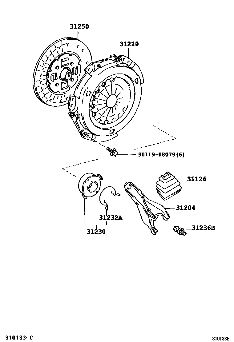 Toyota COROLLA 离合器和分离叉 EPC diagram — 310133E
