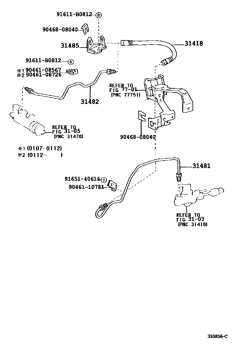Toyota COROLLA 离合器踏板和挠性软管 EPC diagram — 310856C