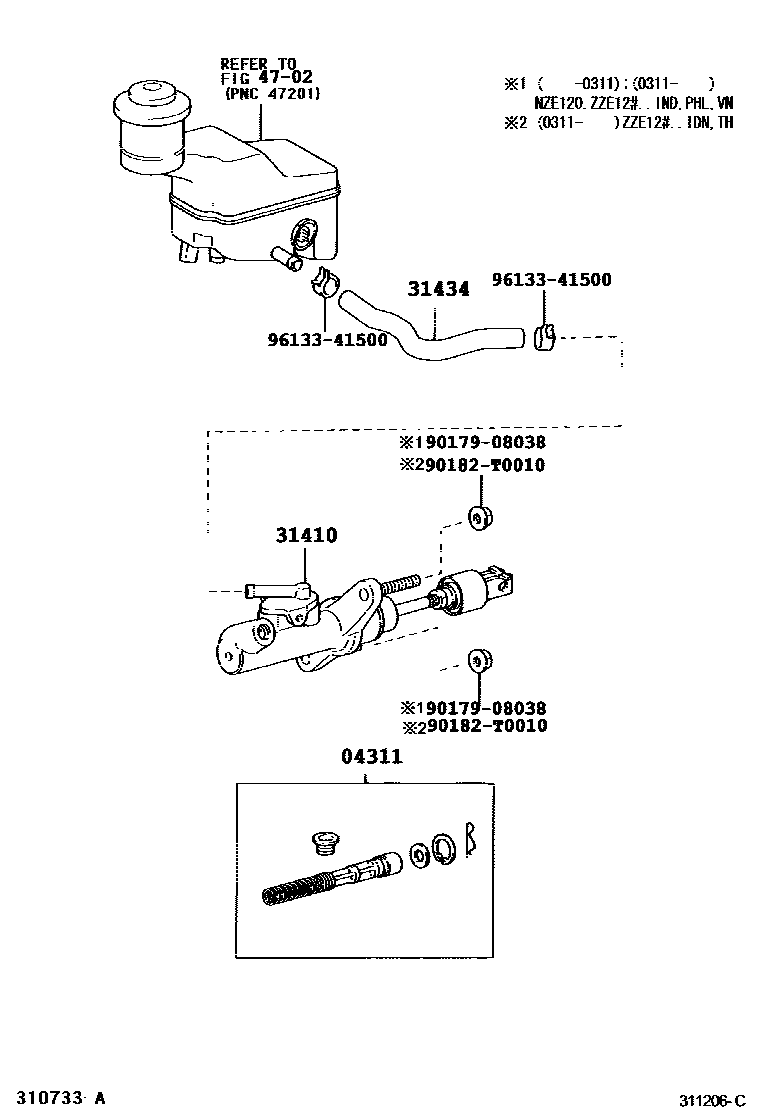 Toyota COROLLA 离合器总泵 EPC diagram — 311206C