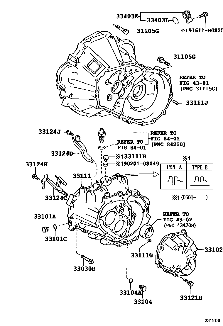 Toyota COROLLA 离合器壳和变速器壳(MTM) EPC diagram — 331513I