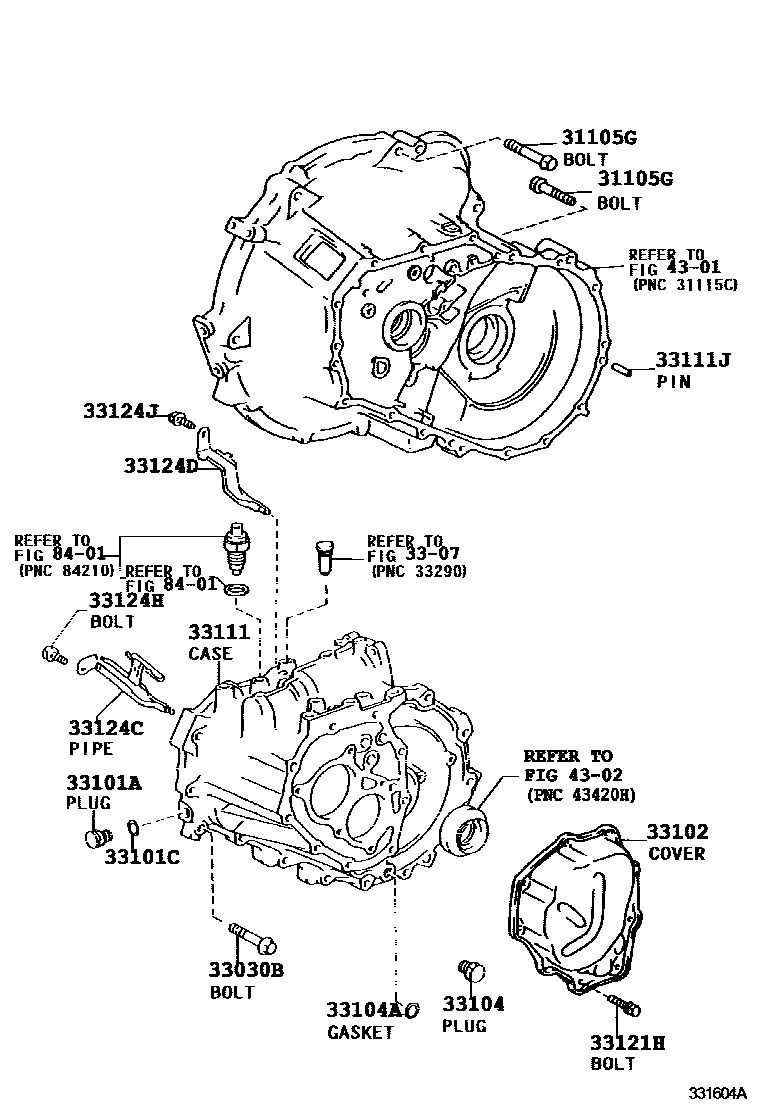 Toyota COROLLA 离合器壳和变速器壳(MTM) EPC diagram — 331604A