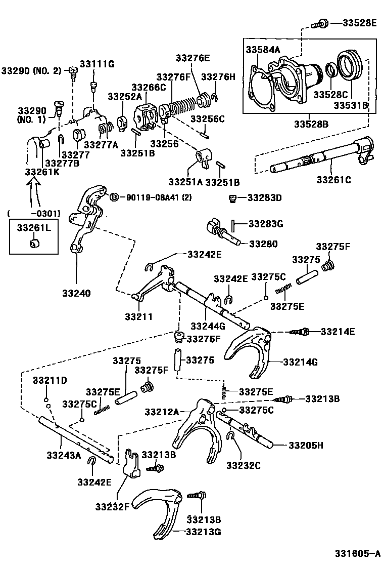 Toyota COROLLA 换档拨叉和换档杆轴(MTM) EPC diagram — 331605A
