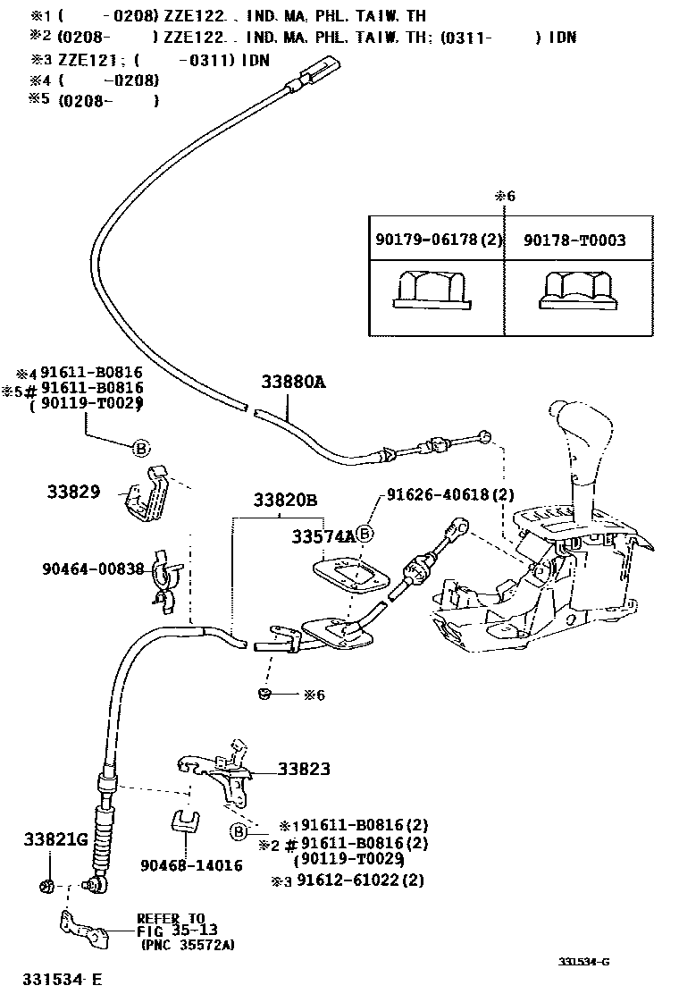 Toyota COROLLA Shift Lever & Retainer EPC diagram — 331534G