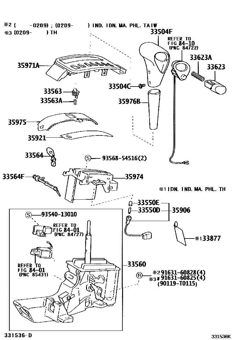 Toyota COROLLA Shift Lever & Retainer EPC diagram — 331536K