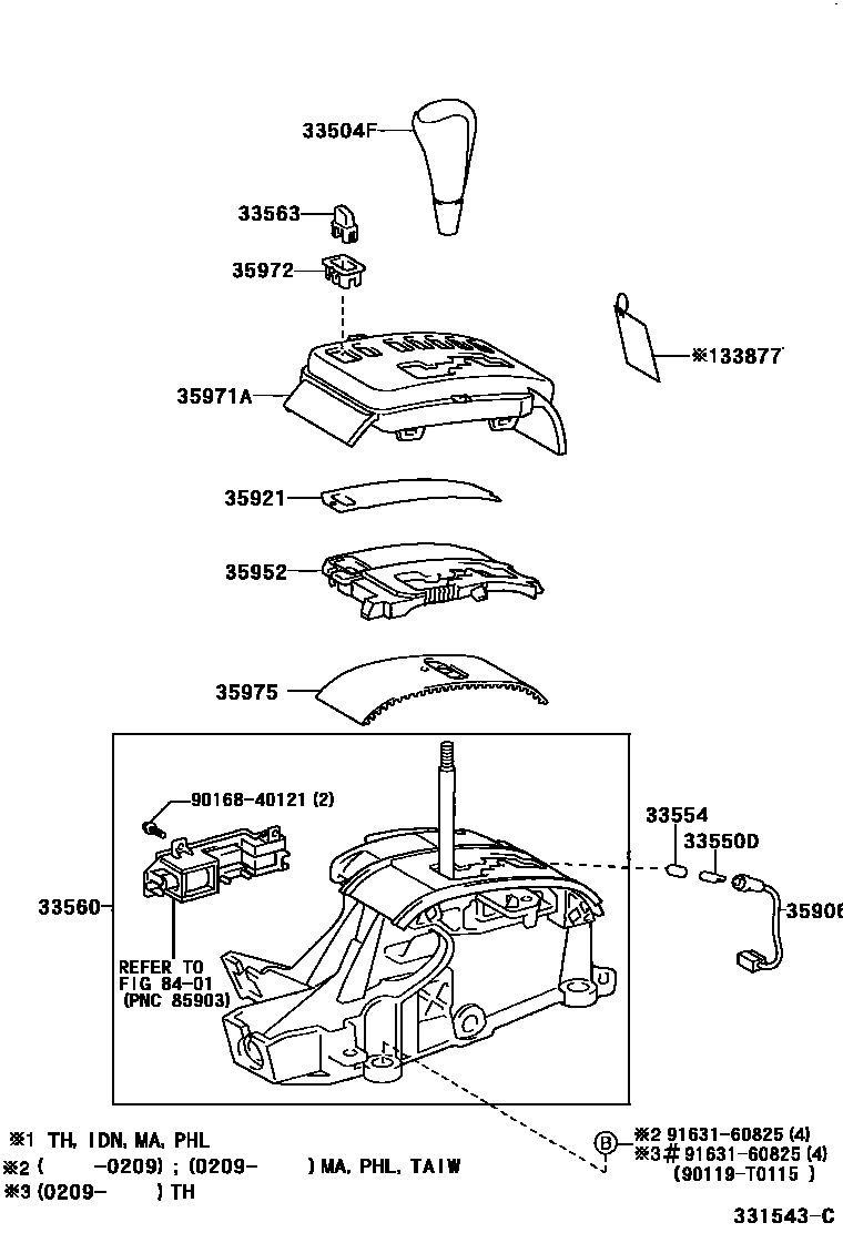 Toyota COROLLA Shift Lever & Retainer EPC diagram — 331543C