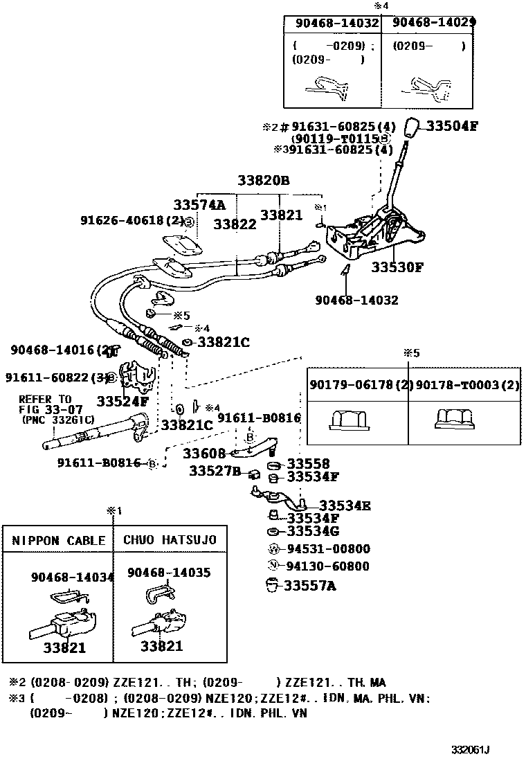 Toyota COROLLA Shift Lever & Retainer EPC diagram — 332061J