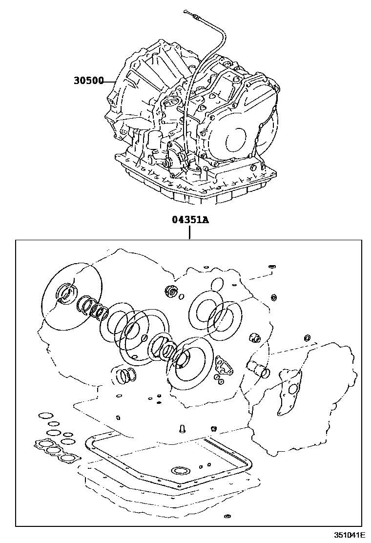 Toyota COROLLA 传动桥或变速器总成和衬垫组件(ATM) EPC diagram — 351041E