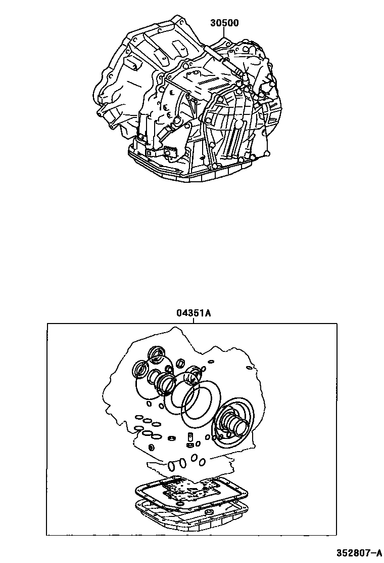 Toyota COROLLA 传动桥或变速器总成和衬垫组件(ATM) EPC diagram — 352807A