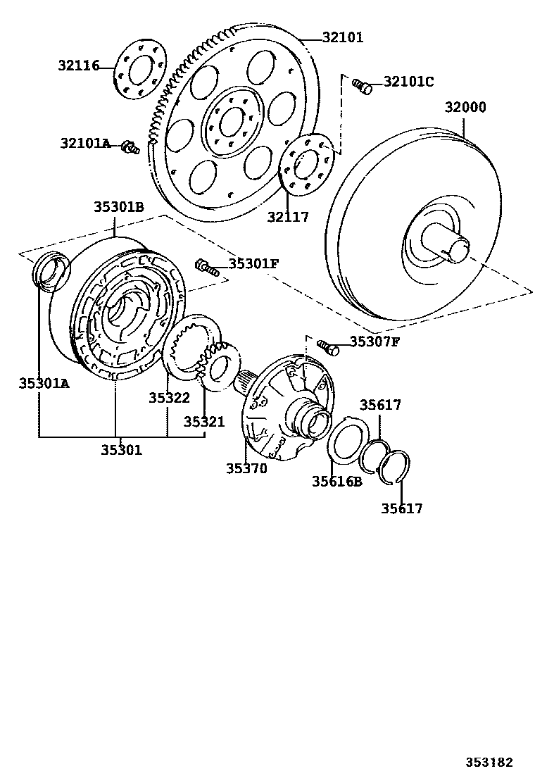 Toyota COROLLA 变矩器、前油泵和链条(ATM) EPC diagram — 353182