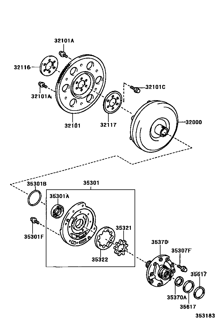Toyota COROLLA 变矩器、前油泵和链条(ATM) EPC diagram — 353183