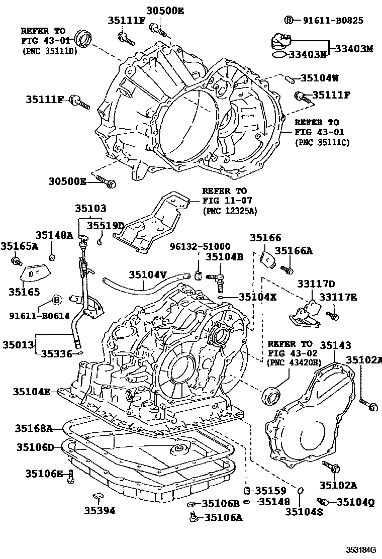 Toyota COROLLA 变速器壳和油底壳(ATM) EPC diagram — 353184G