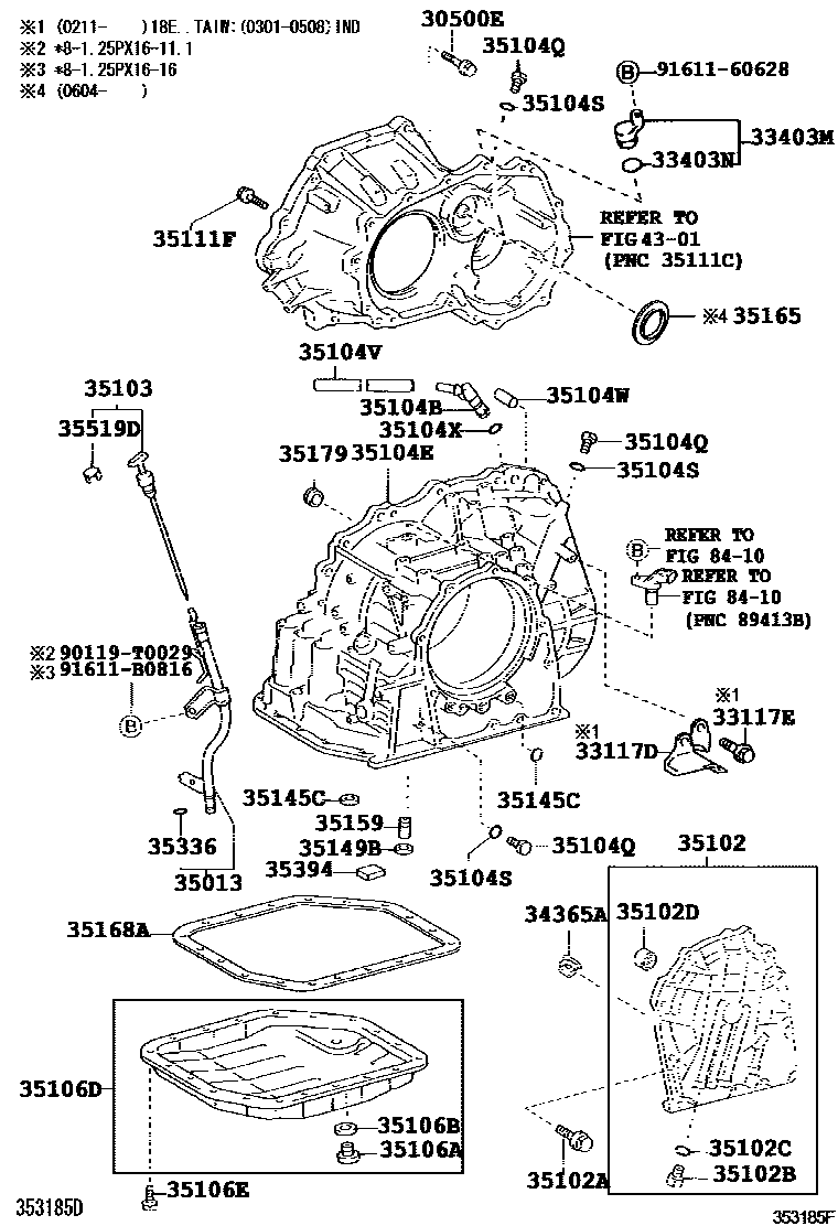 Toyota COROLLA 变速器壳和油底壳(ATM) EPC diagram — 353185F
