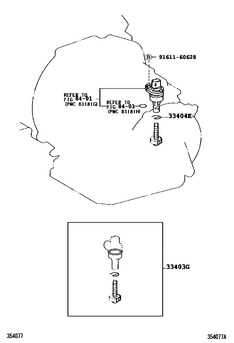 Toyota COROLLA 速度表从动齿轮(ATM) EPC diagram — 354077A