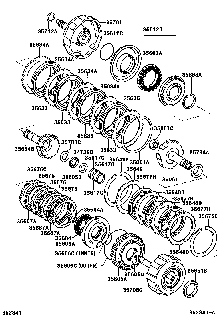 Toyota COROLLA 制动带和多片式离合器(ATM) EPC diagram — 352841A