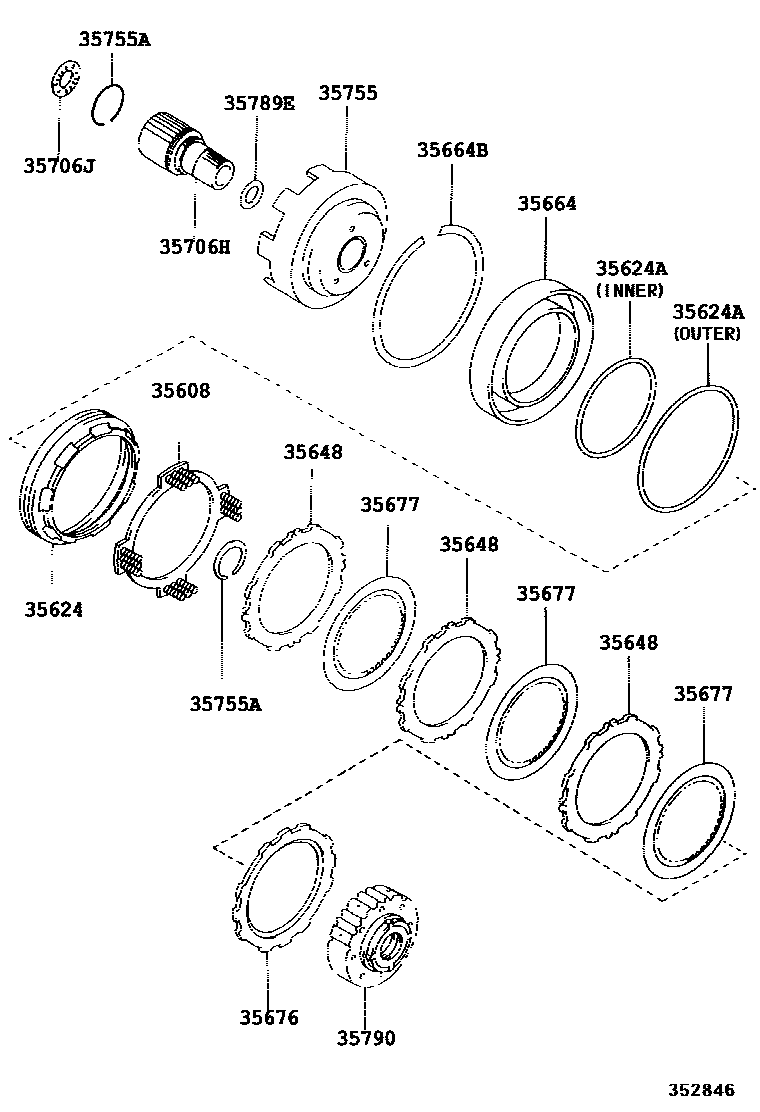 Toyota COROLLA 中央支架和行星太阳齿轮(ATM) EPC diagram — 352846
