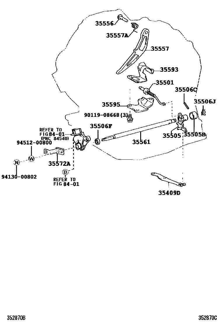 Toyota COROLLA 节气阀连杆和阀杆(ATM) EPC diagram — 352870C