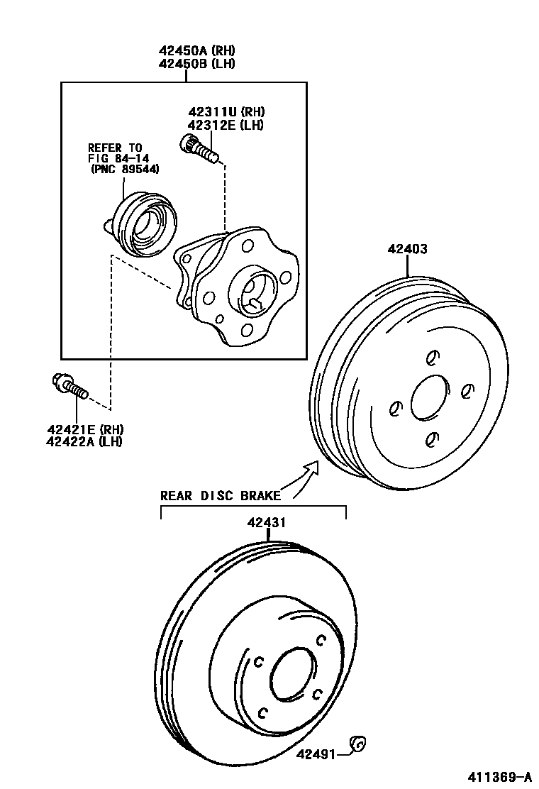 Toyota COROLLA 后桥半轴和后桥轮毂 EPC diagram — 411369A