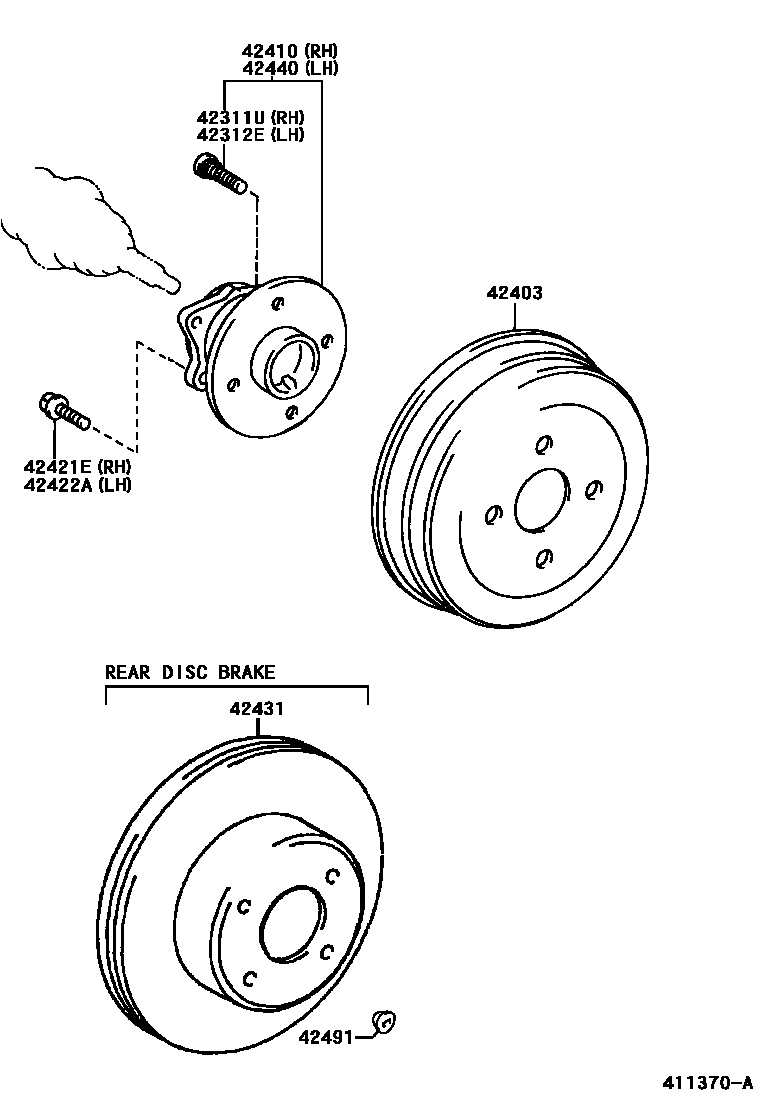 Toyota COROLLA 后桥半轴和后桥轮毂 EPC diagram — 411370A
