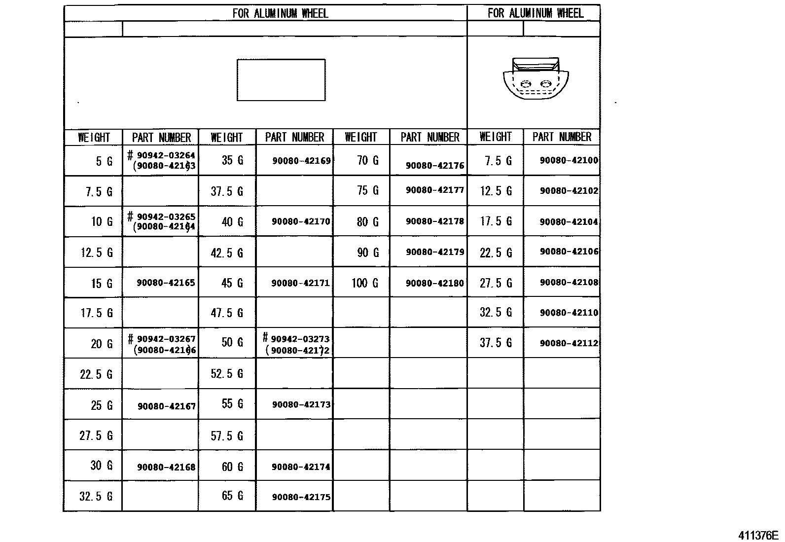 Toyota COROLLA 车轮和车轮盖 EPC diagram — 411376F