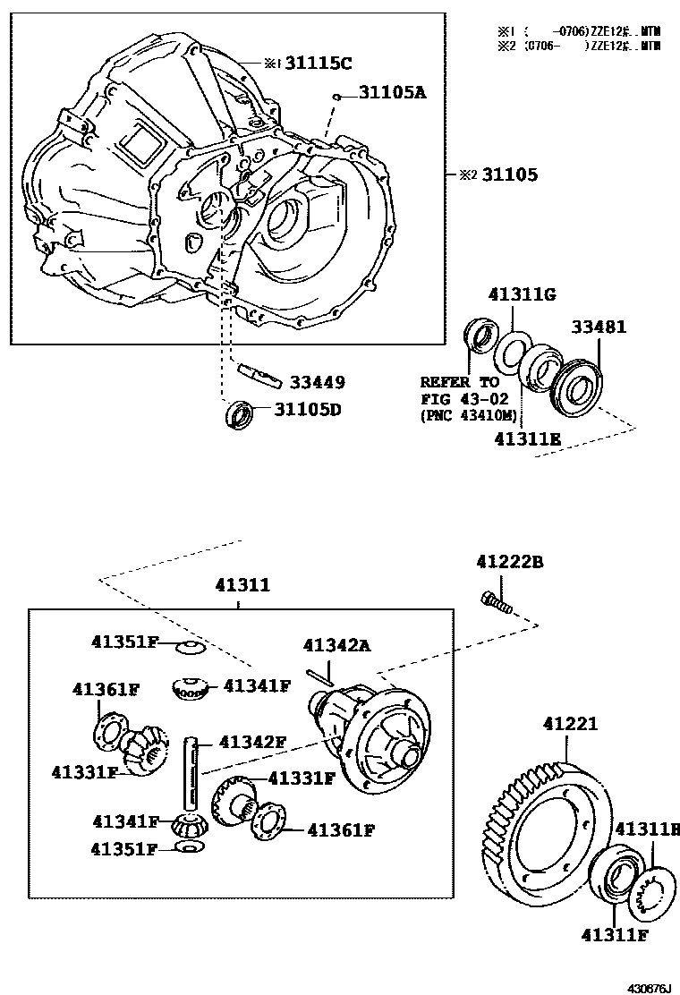 Toyota COROLLA 前桥壳和差速器 EPC diagram — 430676J
