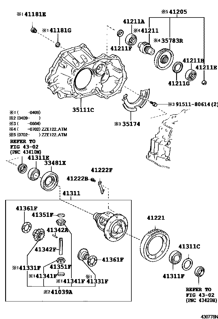 Toyota COROLLA 前桥壳和差速器 EPC diagram — 430778N