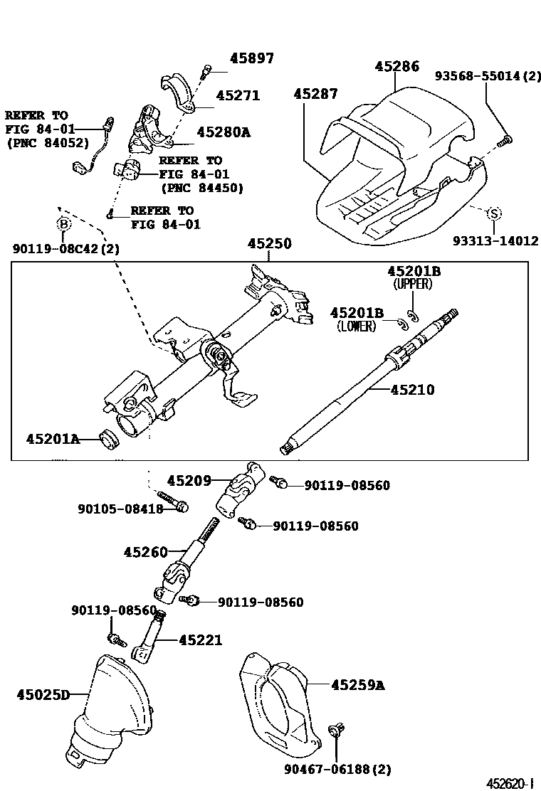 Toyota COROLLA Steering Column & Shaft EPC diagram — 452620I