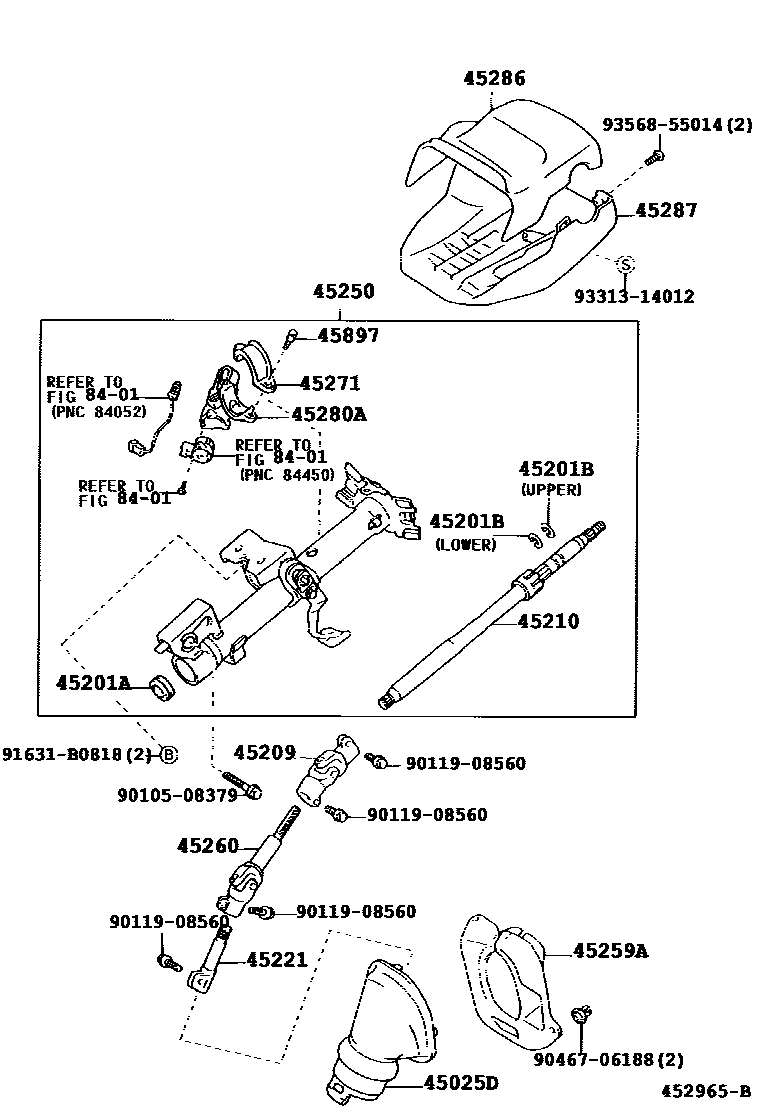 Toyota COROLLA Steering Column & Shaft EPC diagram — 452965B