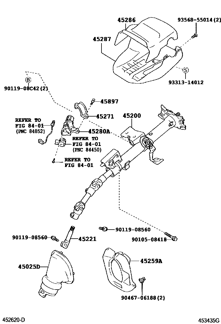 Toyota COROLLA Steering Column & Shaft EPC diagram — 453435G