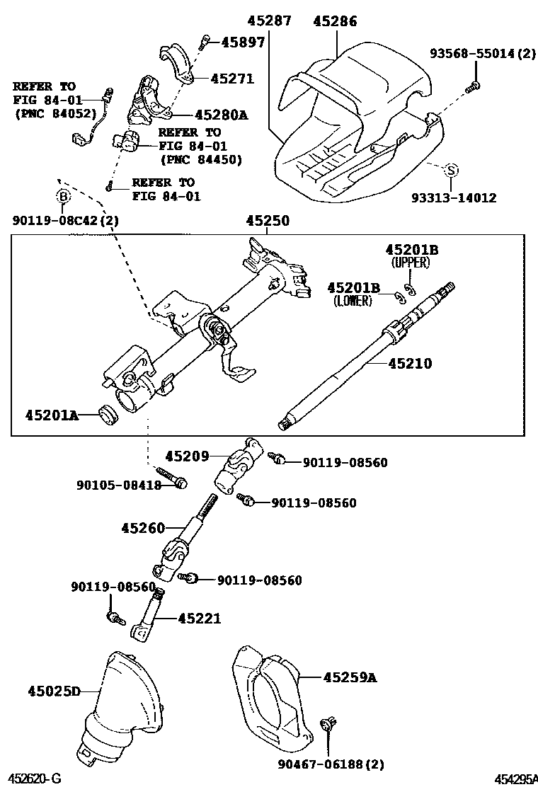 Toyota COROLLA Steering Column & Shaft EPC diagram — 454295A