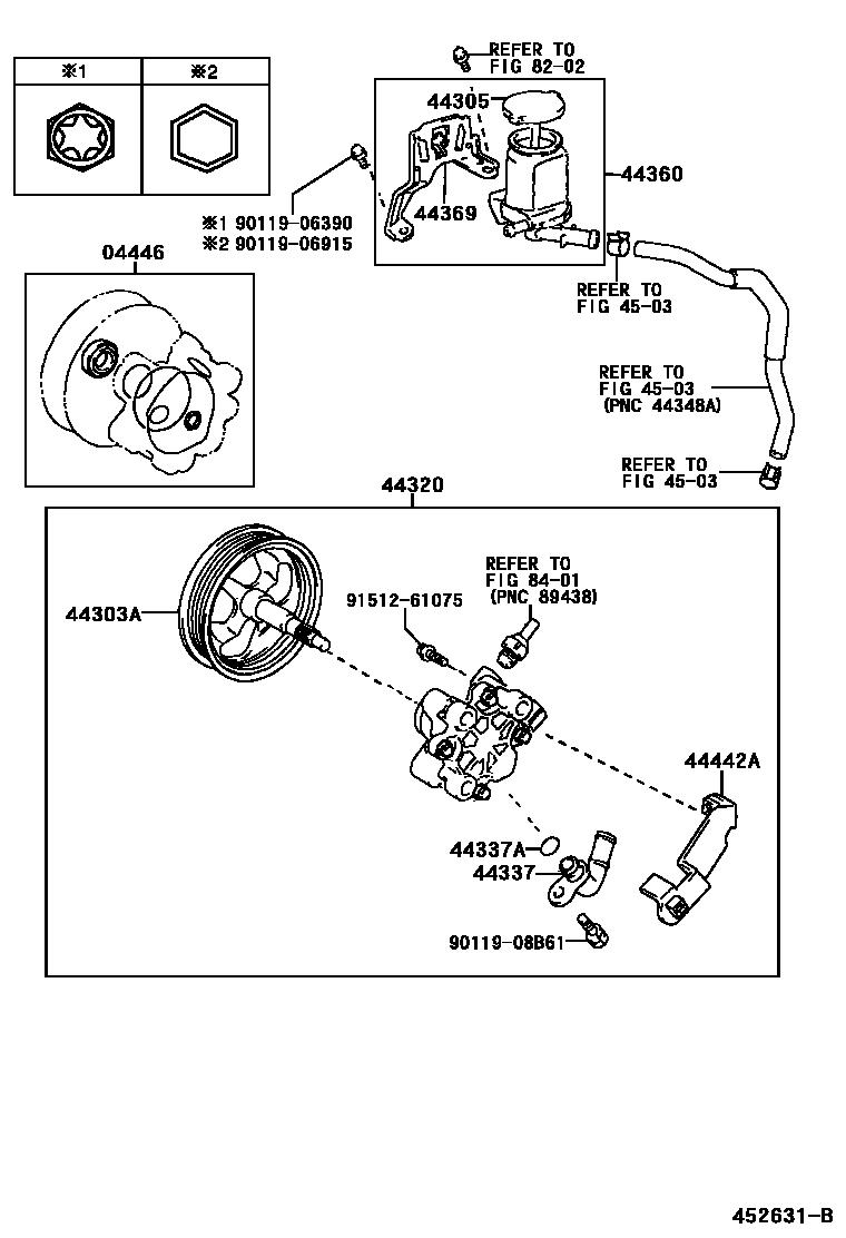 Toyota COROLLA 叶片泵和储油罐(动力转向) EPC diagram — 452631B