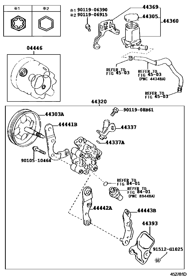 Toyota COROLLA 叶片泵和储油罐(动力转向) EPC diagram — 452781D