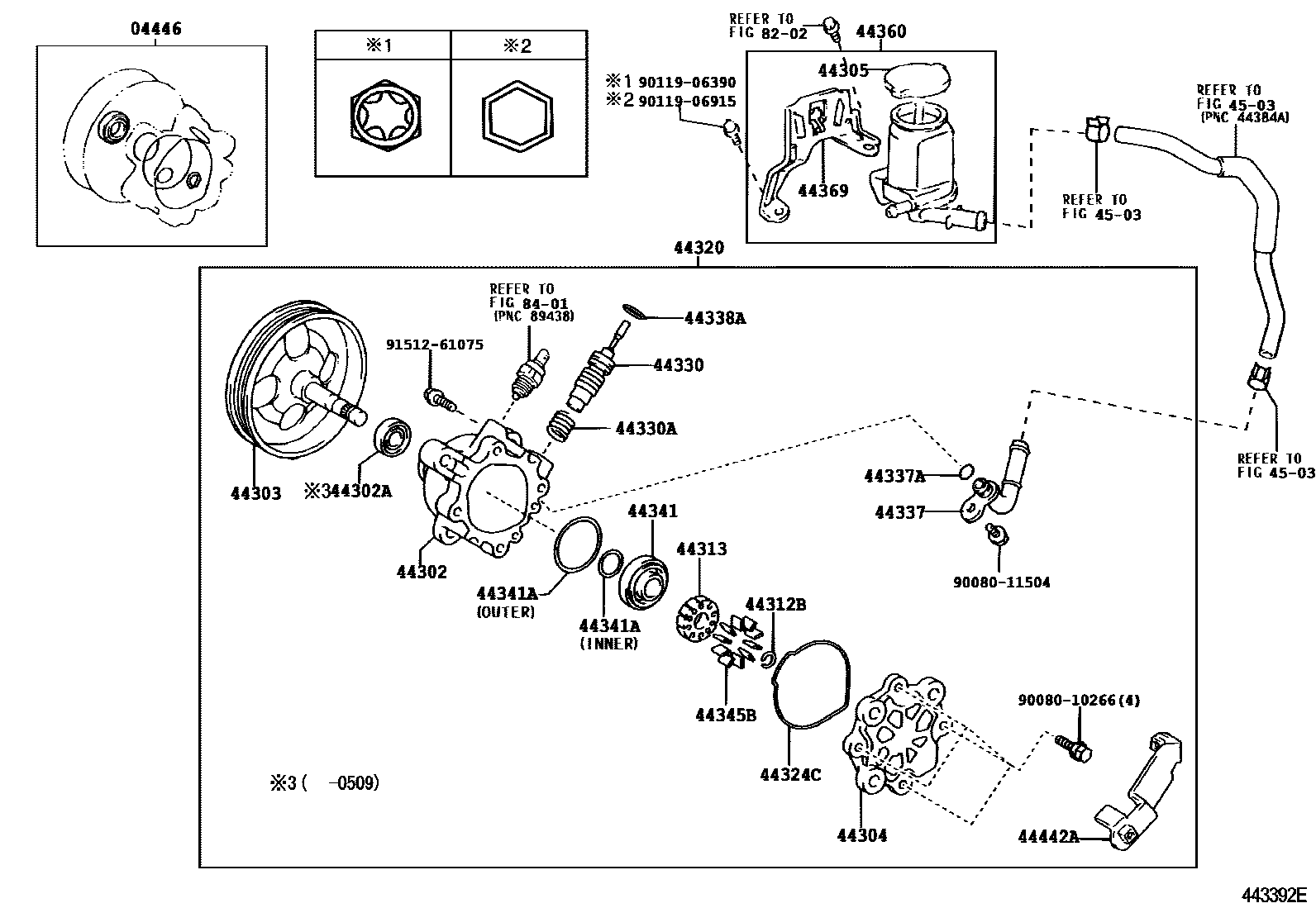 Toyota COROLLA 叶片泵和储油罐(动力转向) EPC diagram — 453392E