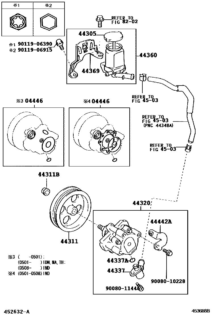 Toyota COROLLA 叶片泵和储油罐(动力转向) EPC diagram — 453688B