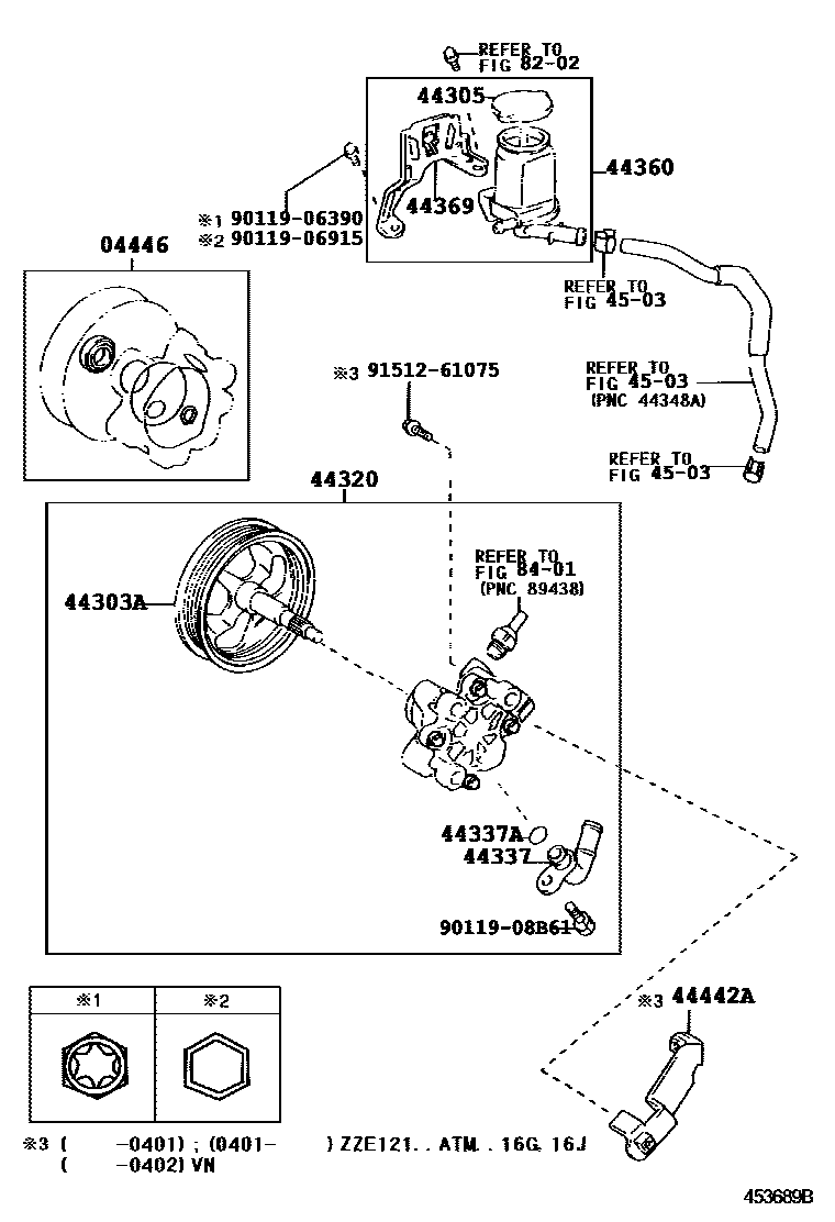Toyota COROLLA 叶片泵和储油罐(动力转向) EPC diagram — 453689B