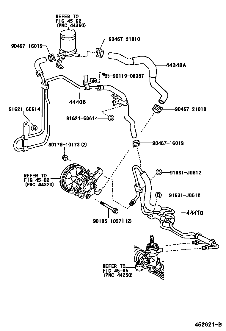 Toyota COROLLA 动力转向配管 EPC diagram — 452621B