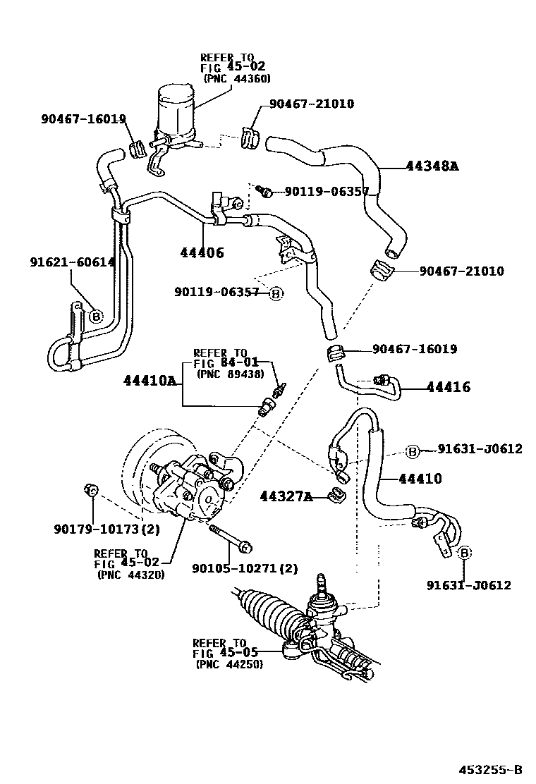Toyota COROLLA 动力转向配管 EPC diagram — 453255B