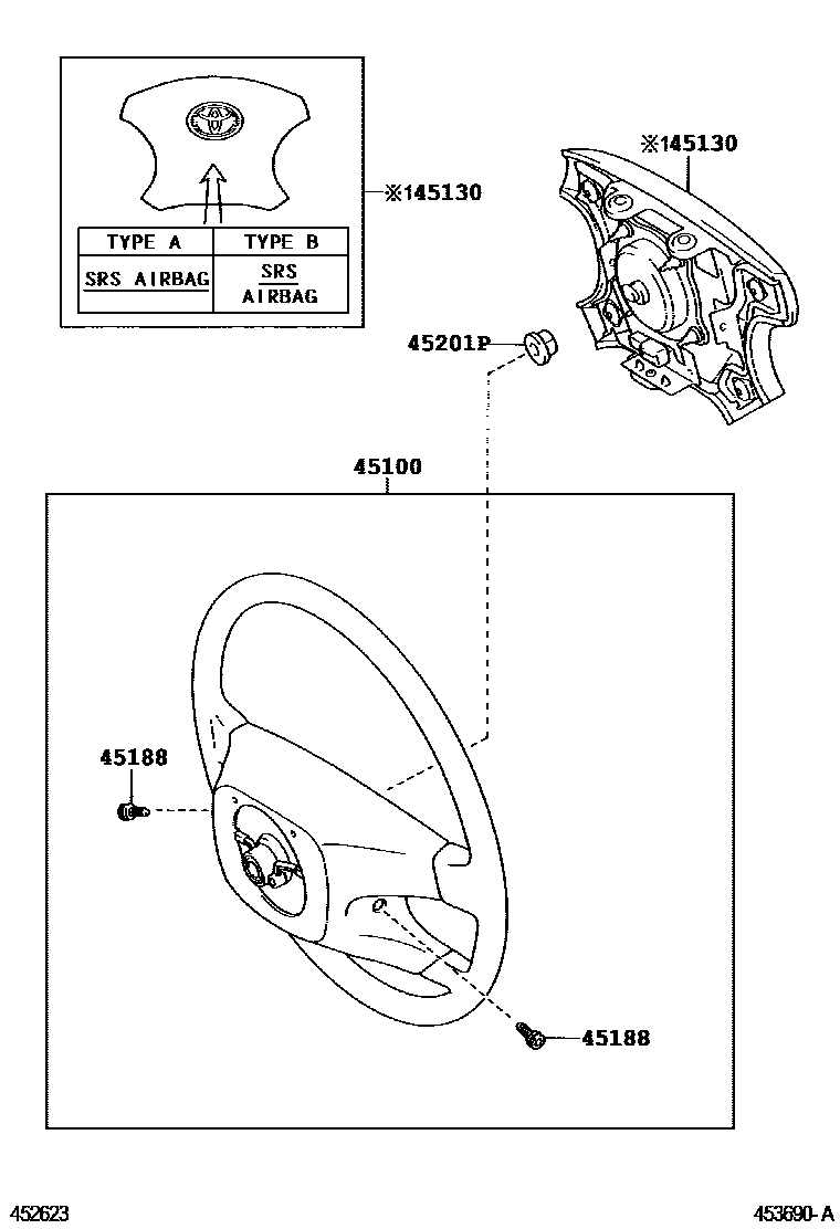 Toyota COROLLA Steering Wheel EPC diagram — 453690A