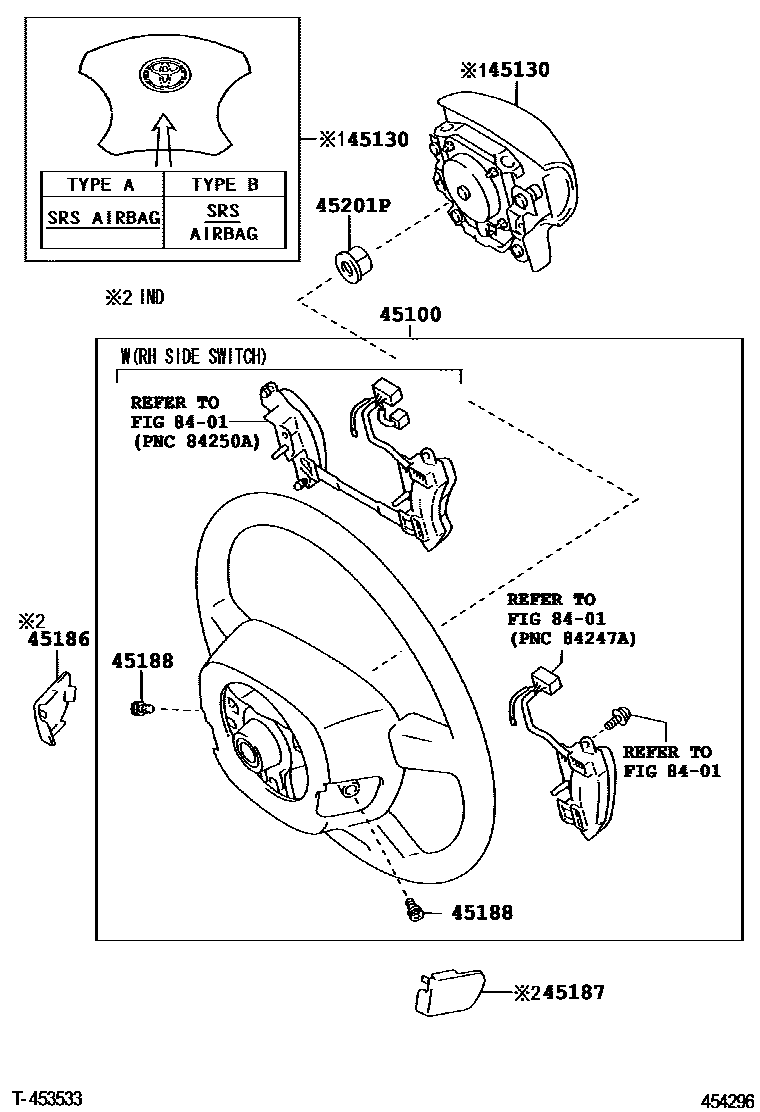 Toyota COROLLA Steering Wheel EPC diagram — 454296A