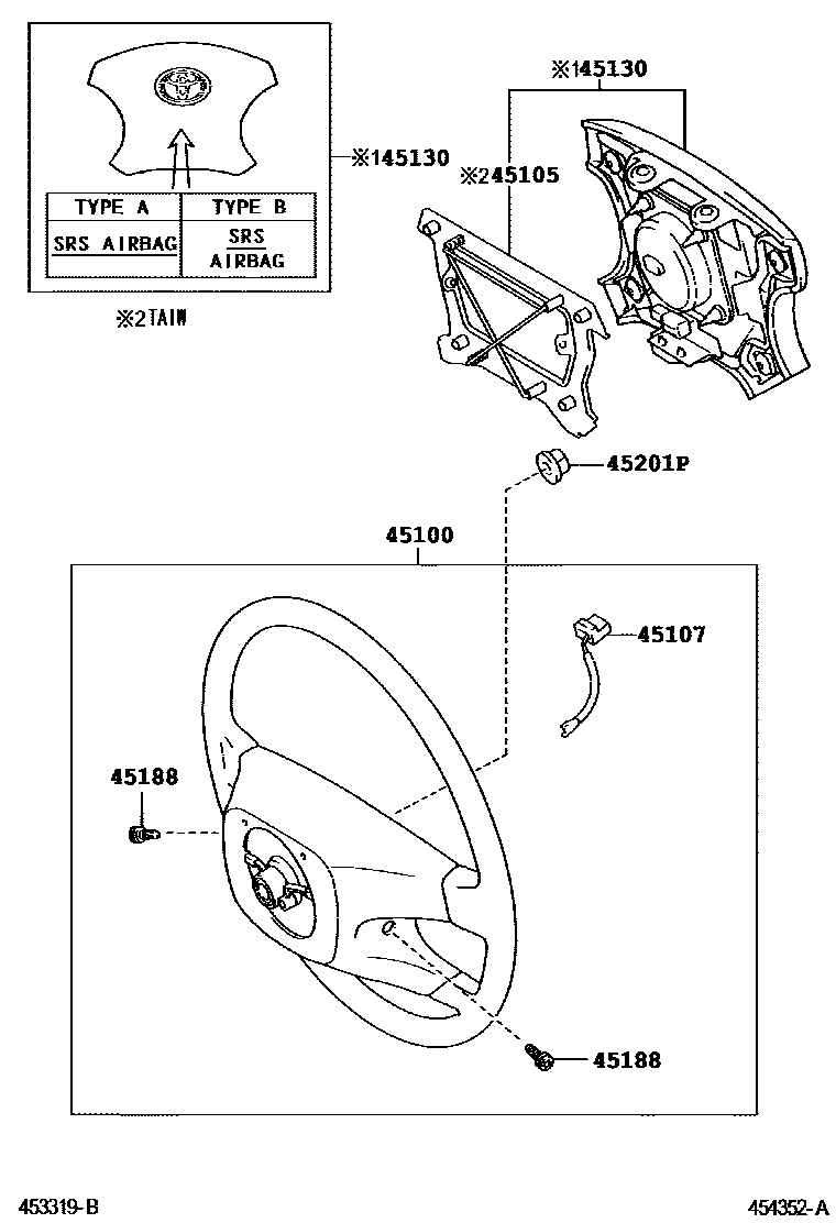 Toyota COROLLA Steering Wheel EPC diagram — 454352A