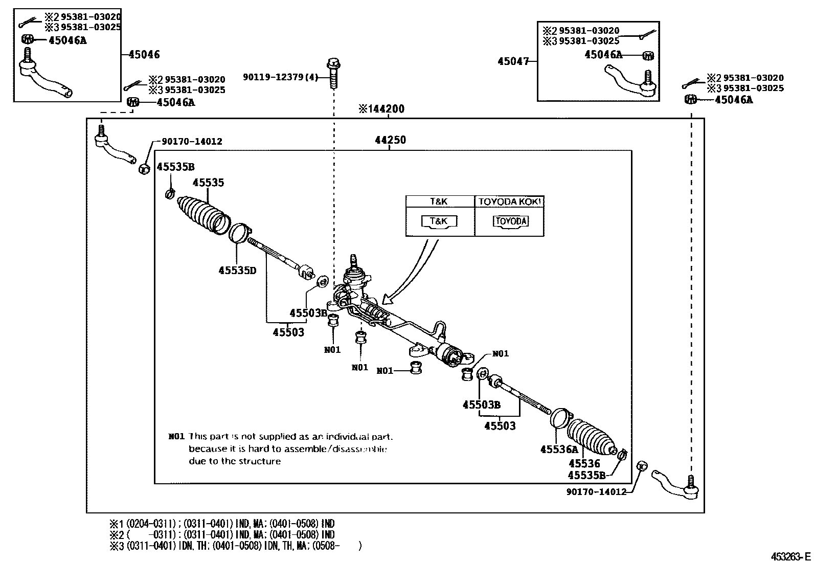 Toyota COROLLA 前转向齿轮和连杆 EPC diagram — 453263E