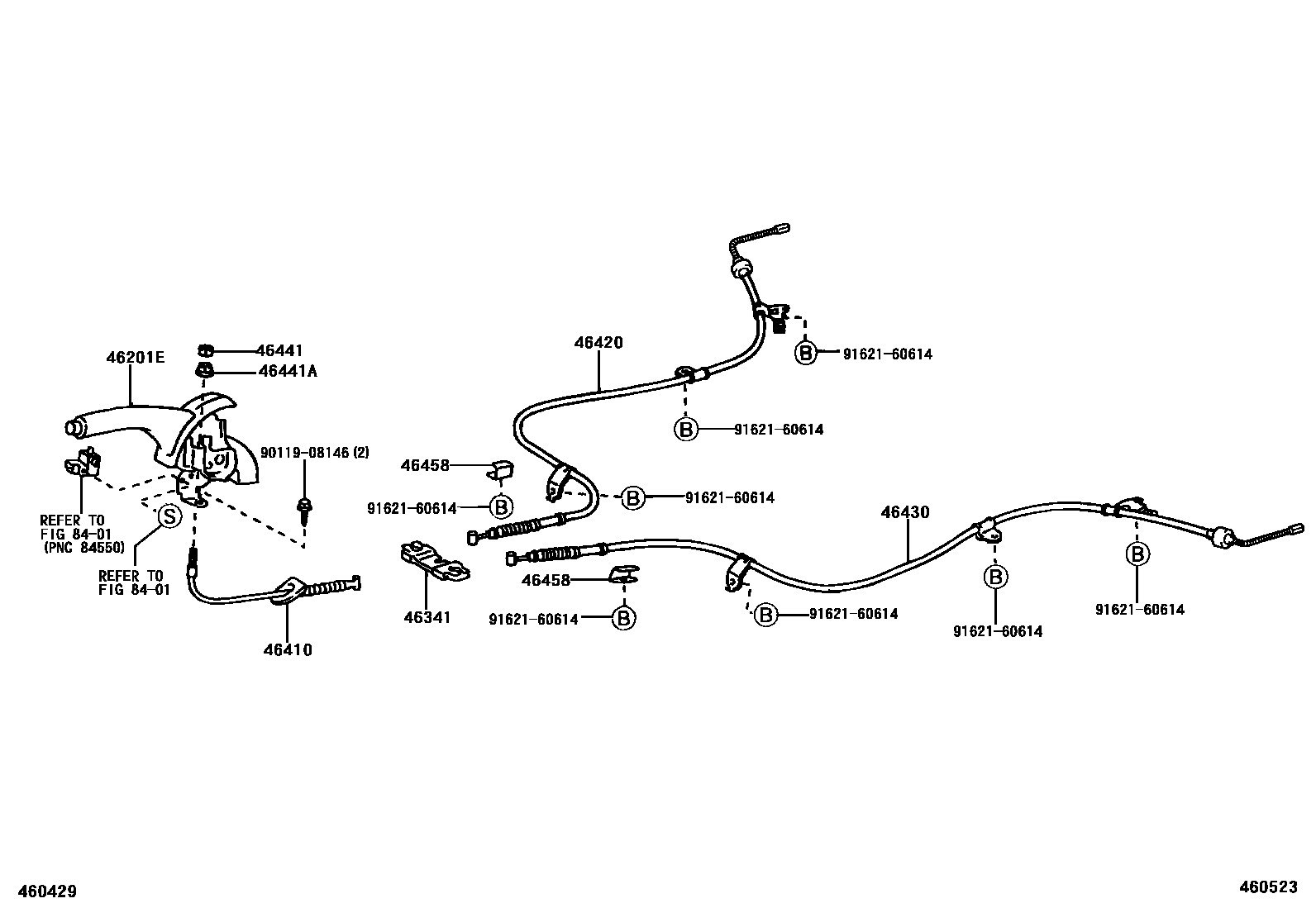 Toyota COROLLA Parking Brake & Cable EPC diagram — 460523