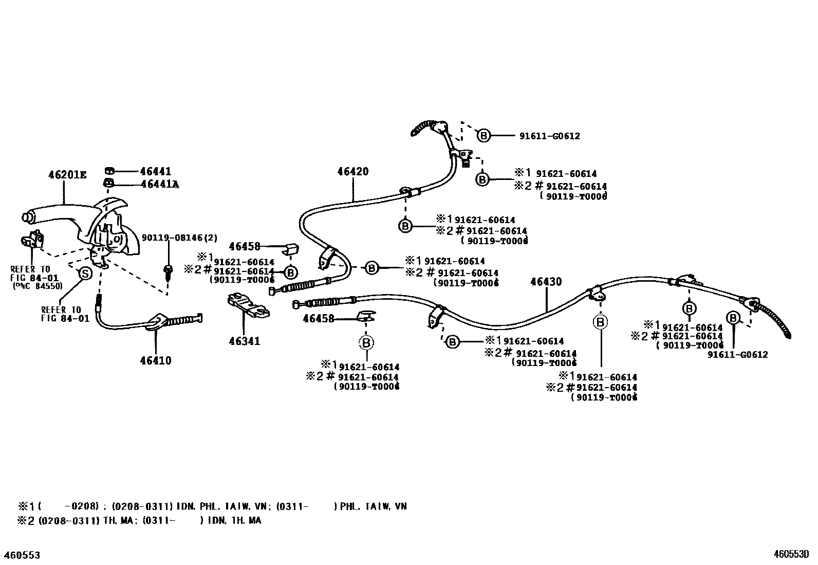 Toyota COROLLA Parking Brake & Cable EPC diagram — 460553D