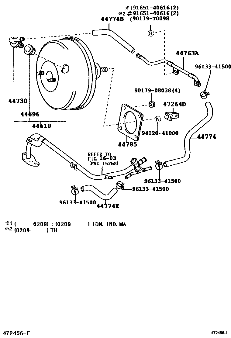 Toyota COROLLA 制动助力器和真空管 EPC diagram — 472456I