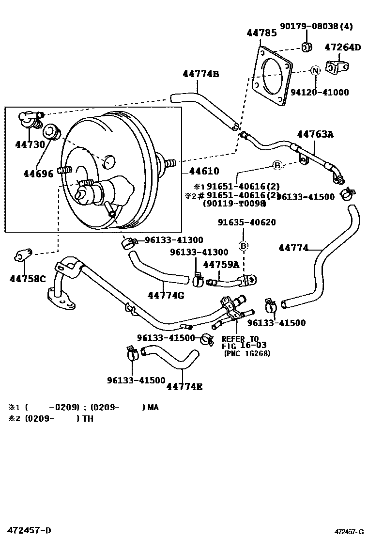 Toyota COROLLA 制动助力器和真空管 EPC diagram — 472457G