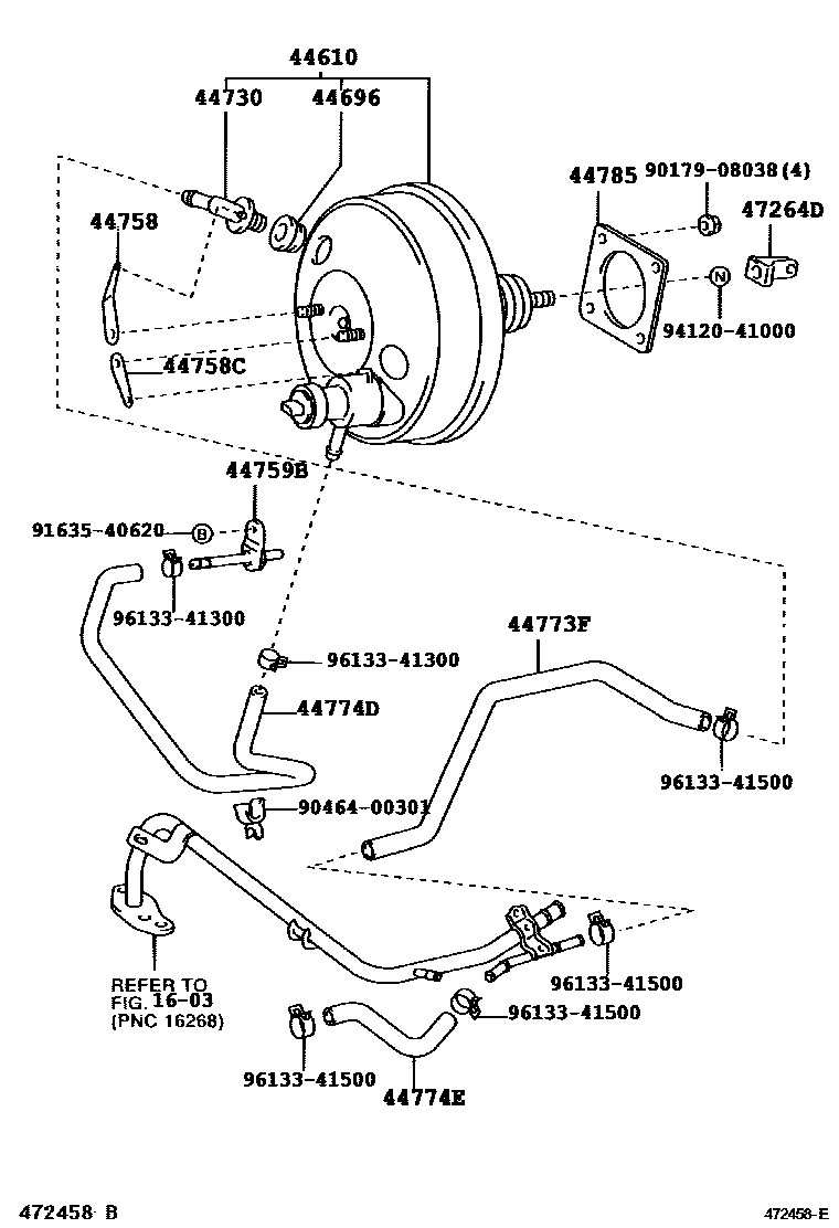 Toyota COROLLA 制动助力器和真空管 EPC diagram — 472458E
