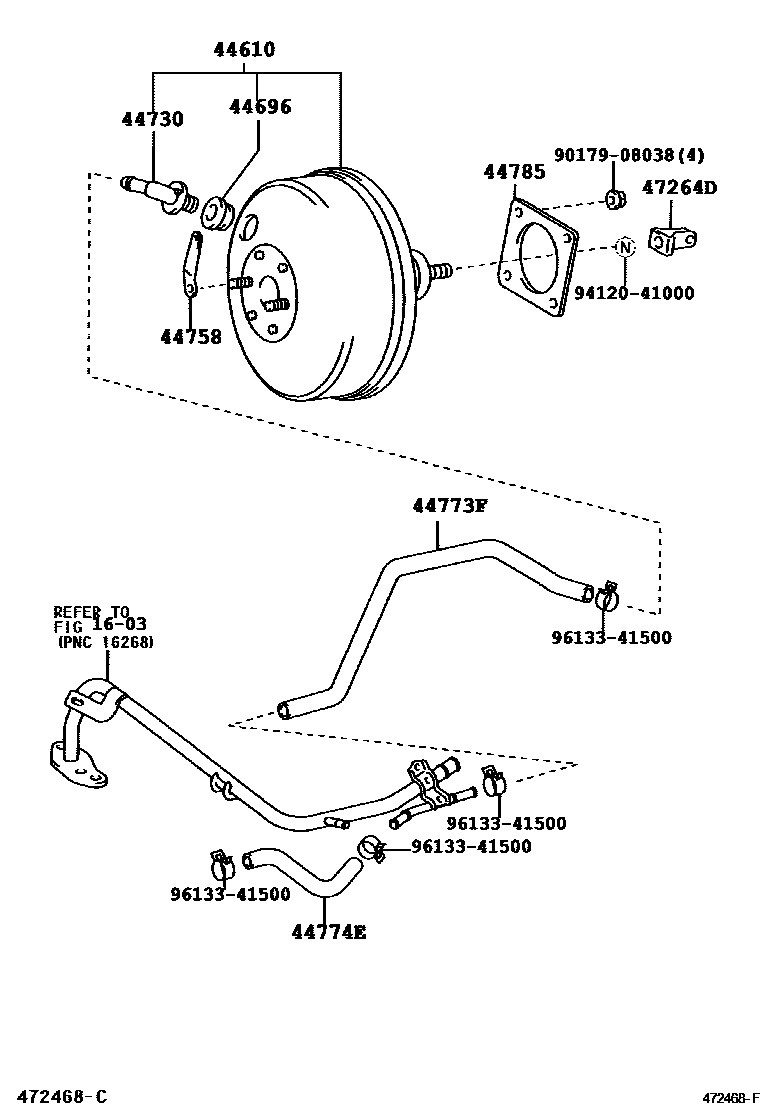 Toyota COROLLA 制动助力器和真空管 EPC diagram — 472468F
