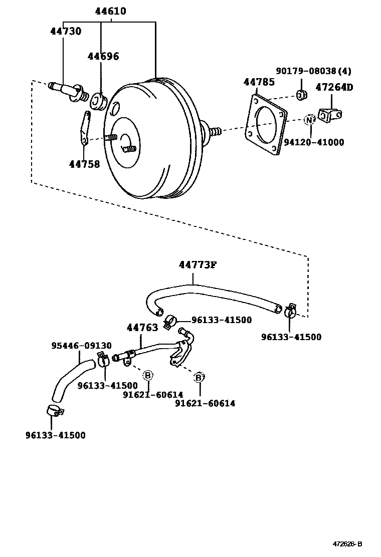 Toyota COROLLA 制动助力器和真空管 EPC diagram — 472626B