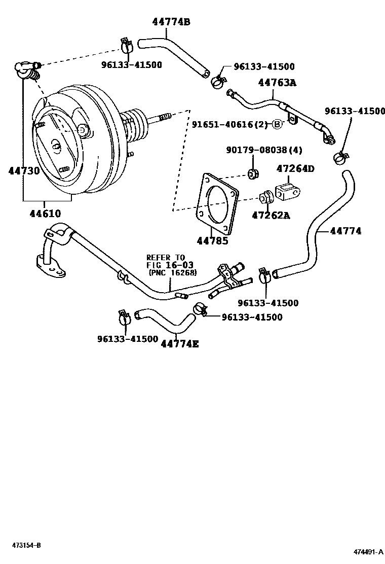 Toyota COROLLA 制动助力器和真空管 EPC diagram — 474491A