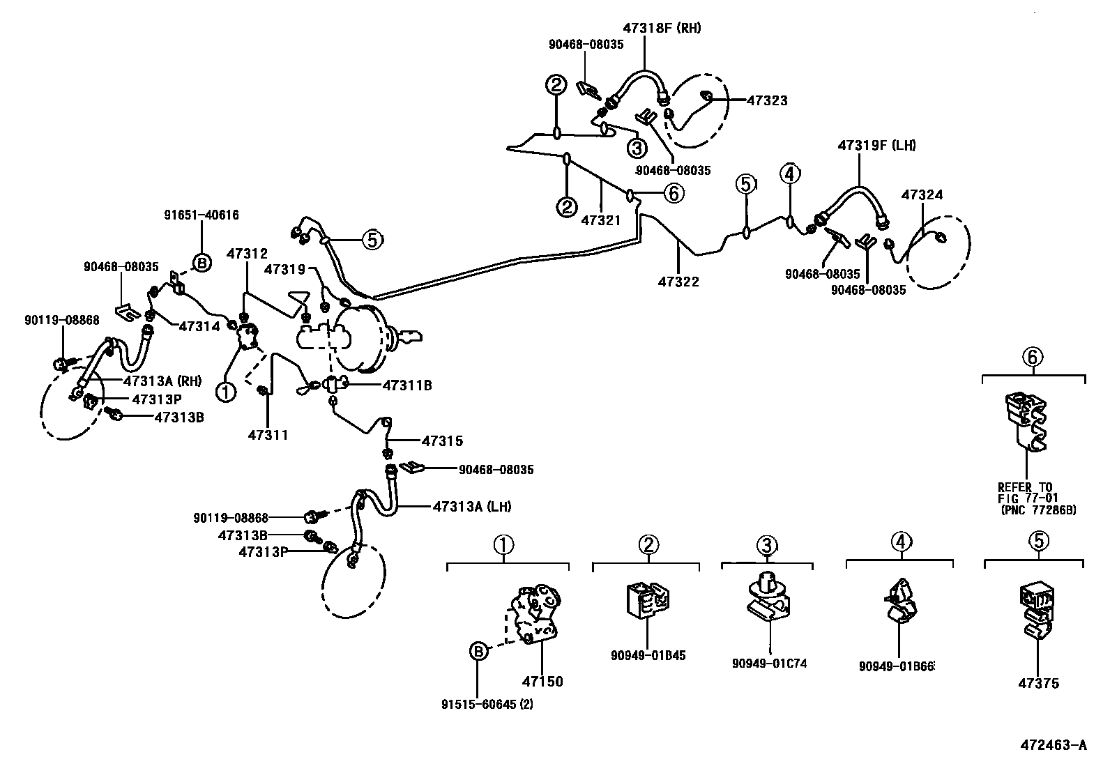 Toyota COROLLA 制动配管和卡箍 EPC diagram — 472463A
